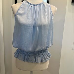NWOT- DO + BE Sleeveless Halter Blue Elasticated Cropped Blouse. Size S